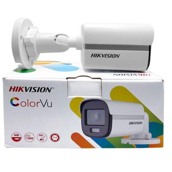 Câmera Hikvision Bullet ColorVu DS-2CE10DF0T-PF 20m, 2,8mm Full HD 1080p