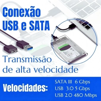 Case Externo para HD Transparente USB 3.0 SATA 2.5” K-NUP DIR-411861